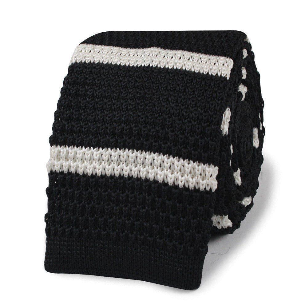 60._Captain_Koons_Black_with_White_Stripes_Knitted_Tie-332222
