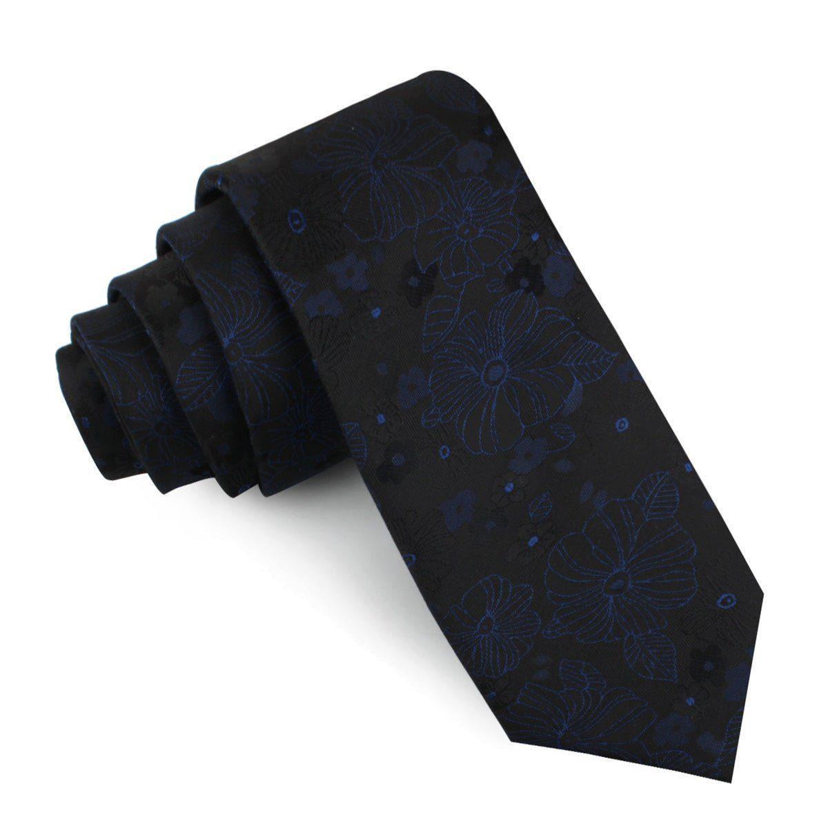Asagao_Midnight_Blue-Black_Floral_Skinny_Tie-889687