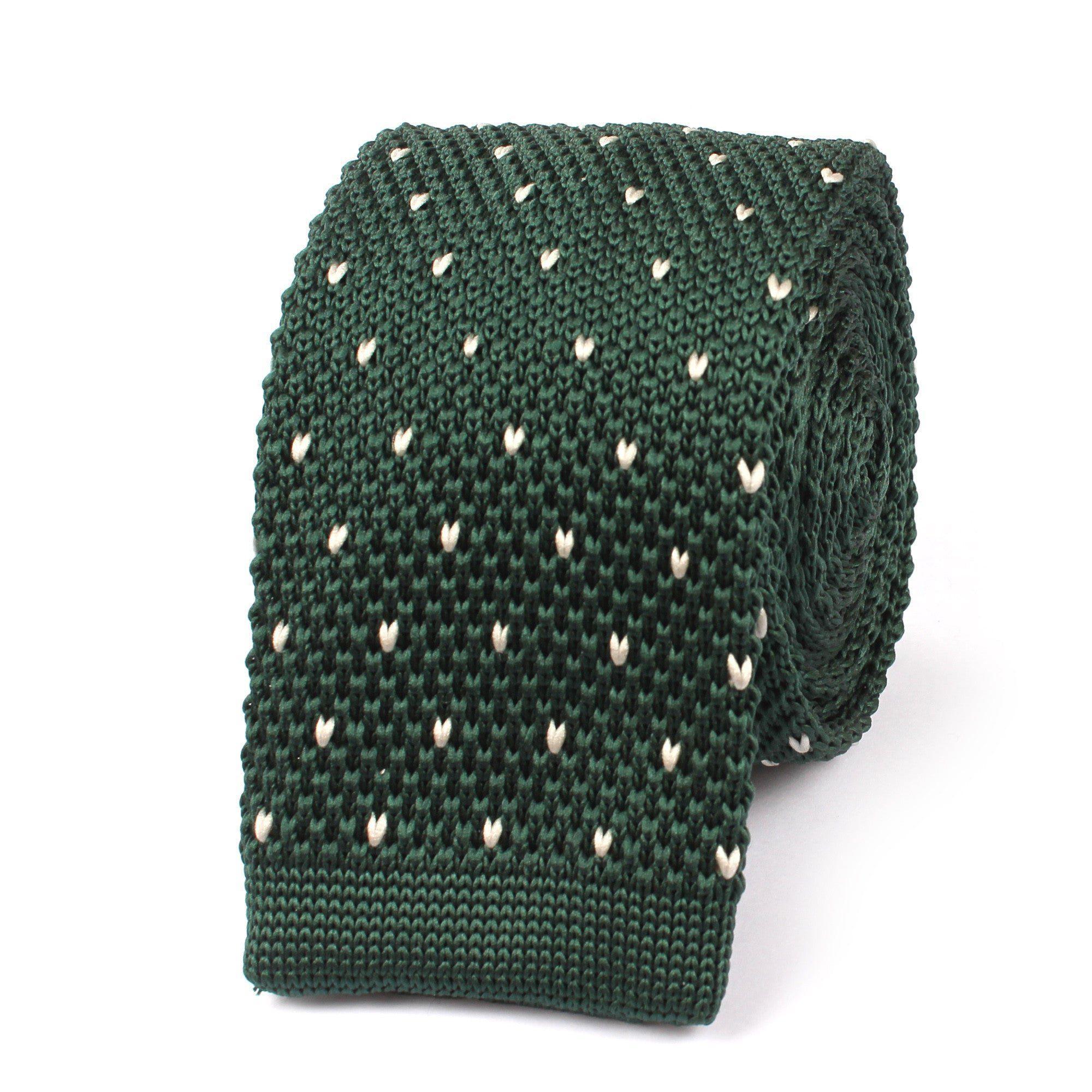 Forest_Green_White_Pattern_Knitted_Tie