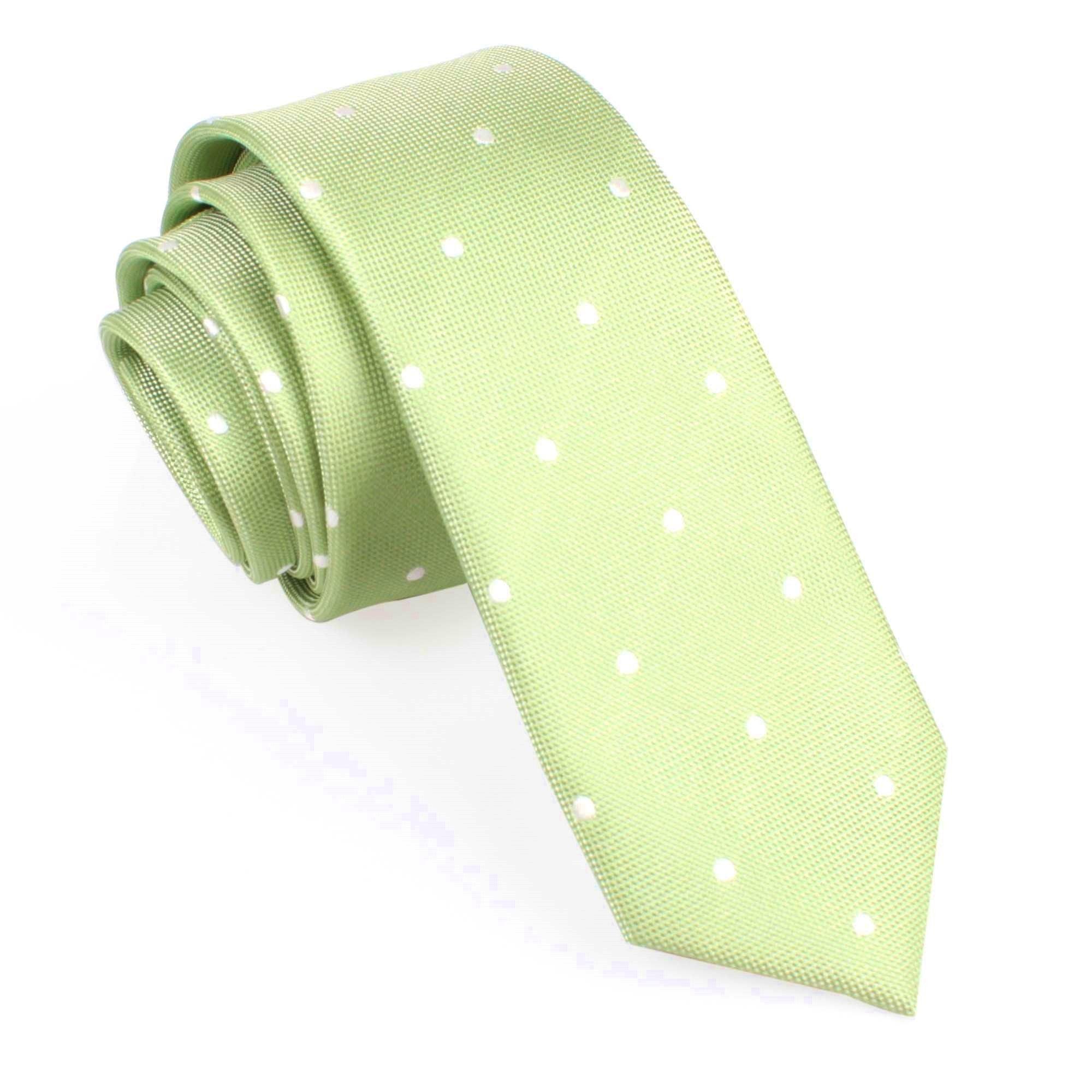 Light_Mint_Pistachio_Green_with_White_Polka_Dots_Skinny_Tie