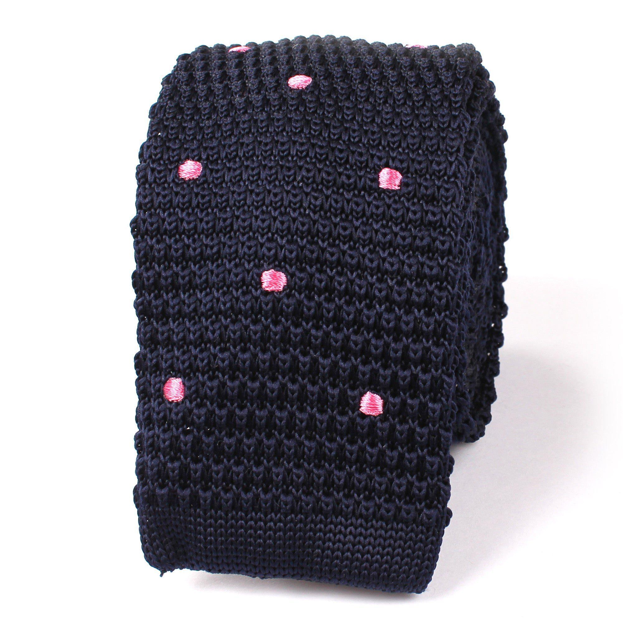 Navy_Blue_Knitted_Tie_with_Pink_Polka_Dots