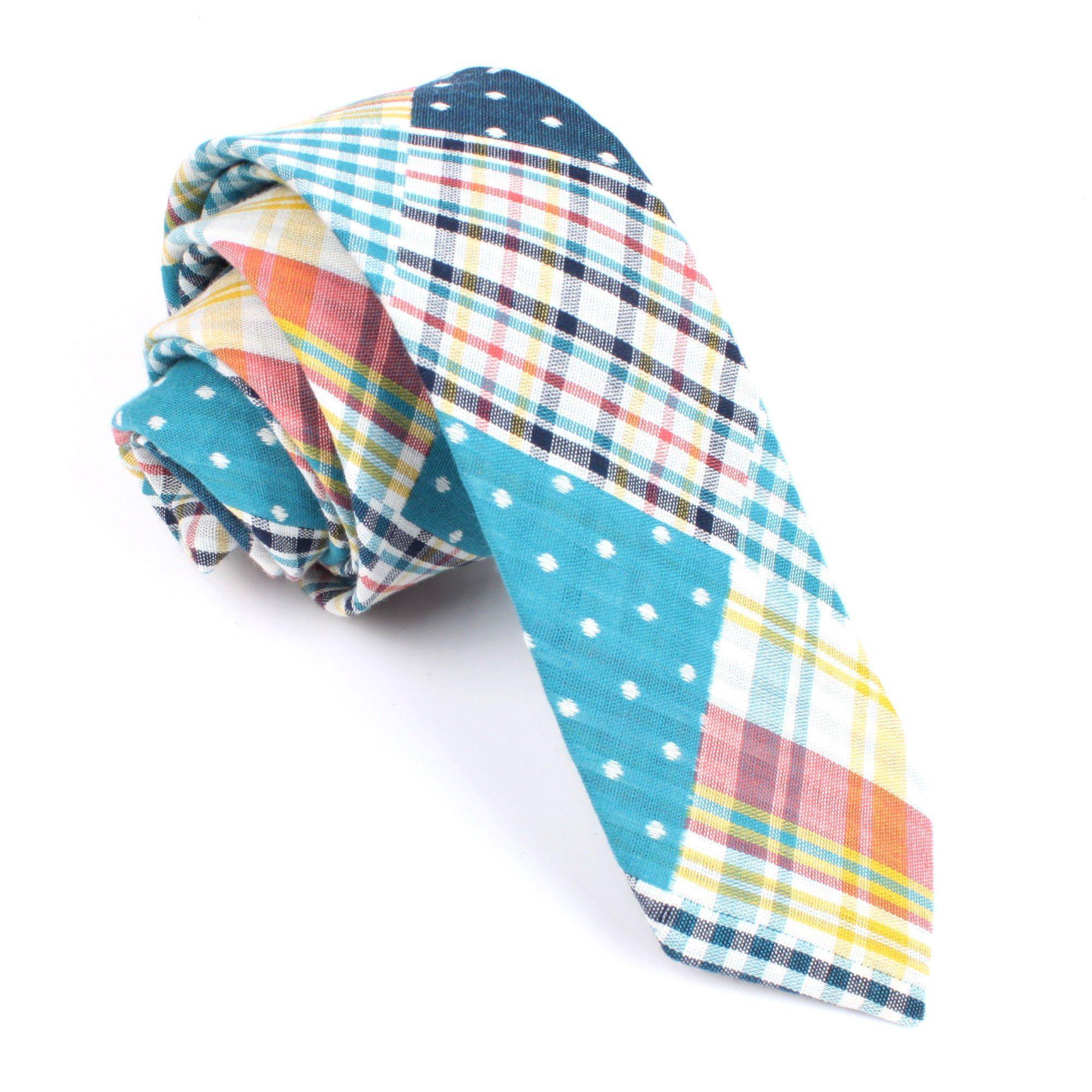 Palid_Blue_Gingham_Cotton_Polka_Dot_Skinny_Tie