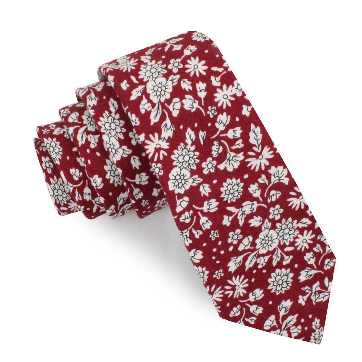 Shizuoka_Merlot_Red_Floral_Skinny_Tie-748725
